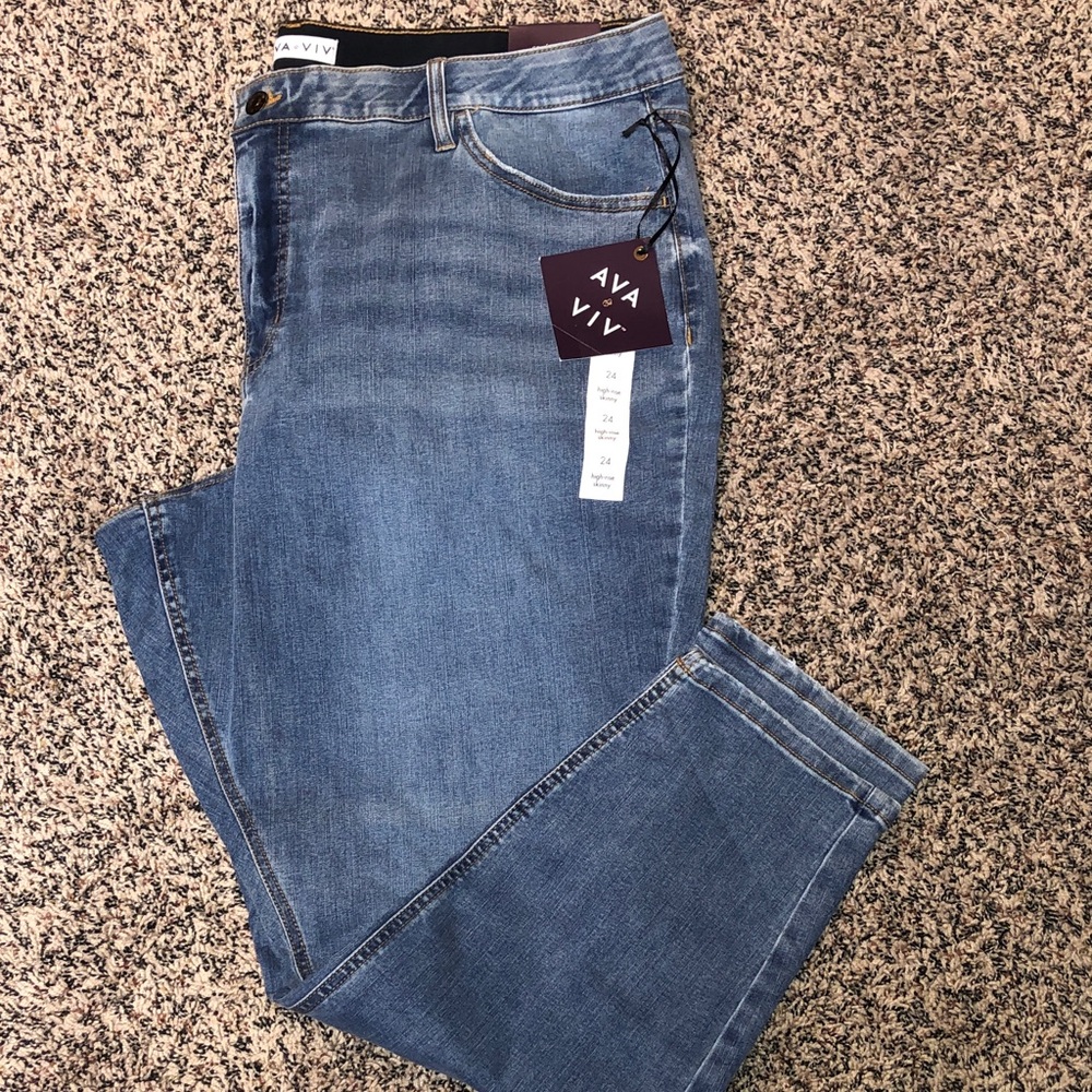 💥3/$50 Ava & Viv Classic Blue Jeans High Rise Skinny Stretch Plus Size 24 | NWT